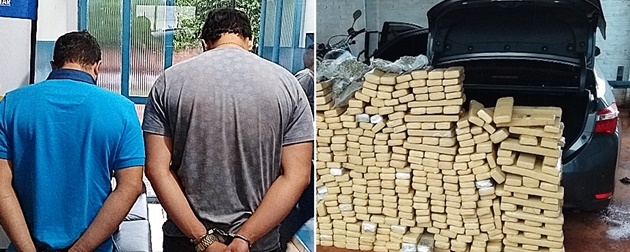 Droga apreendida pela PM pesou 609,6 kg e dois batedores foram presos no centro de SidrolÃ¢ndia
