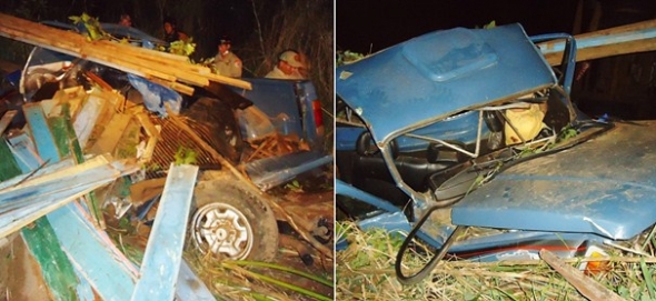 Caminhonete e carreta caem de ribanceira e condutor morre na BR-163