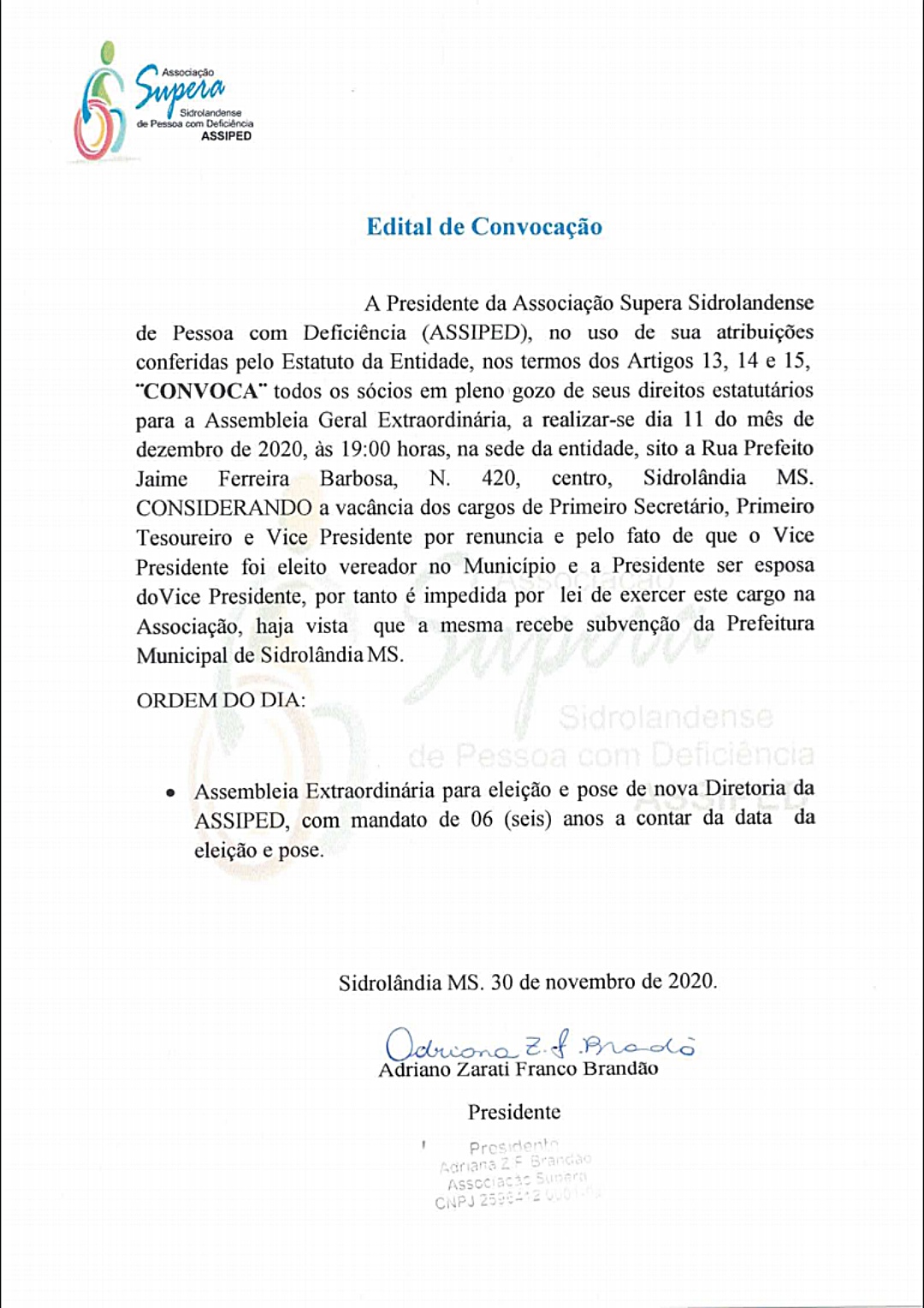 Associa&ccedil;&atilde;o Supera convoca associados para Assembleia Geral Extraordin&aacute;ria no dia 11