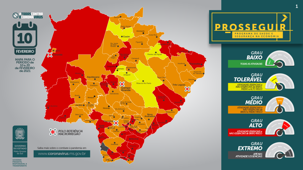 Prosseguir: 29 munic&iacute;pios est&atilde;o bandeira vermelha e 44 na laranja