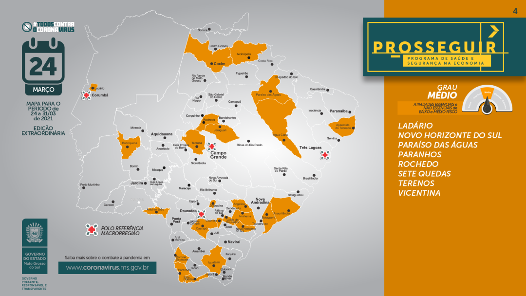 MS tem 4 munic&iacute;pios com risco extremo e 48 em risco elevado de Covid-19