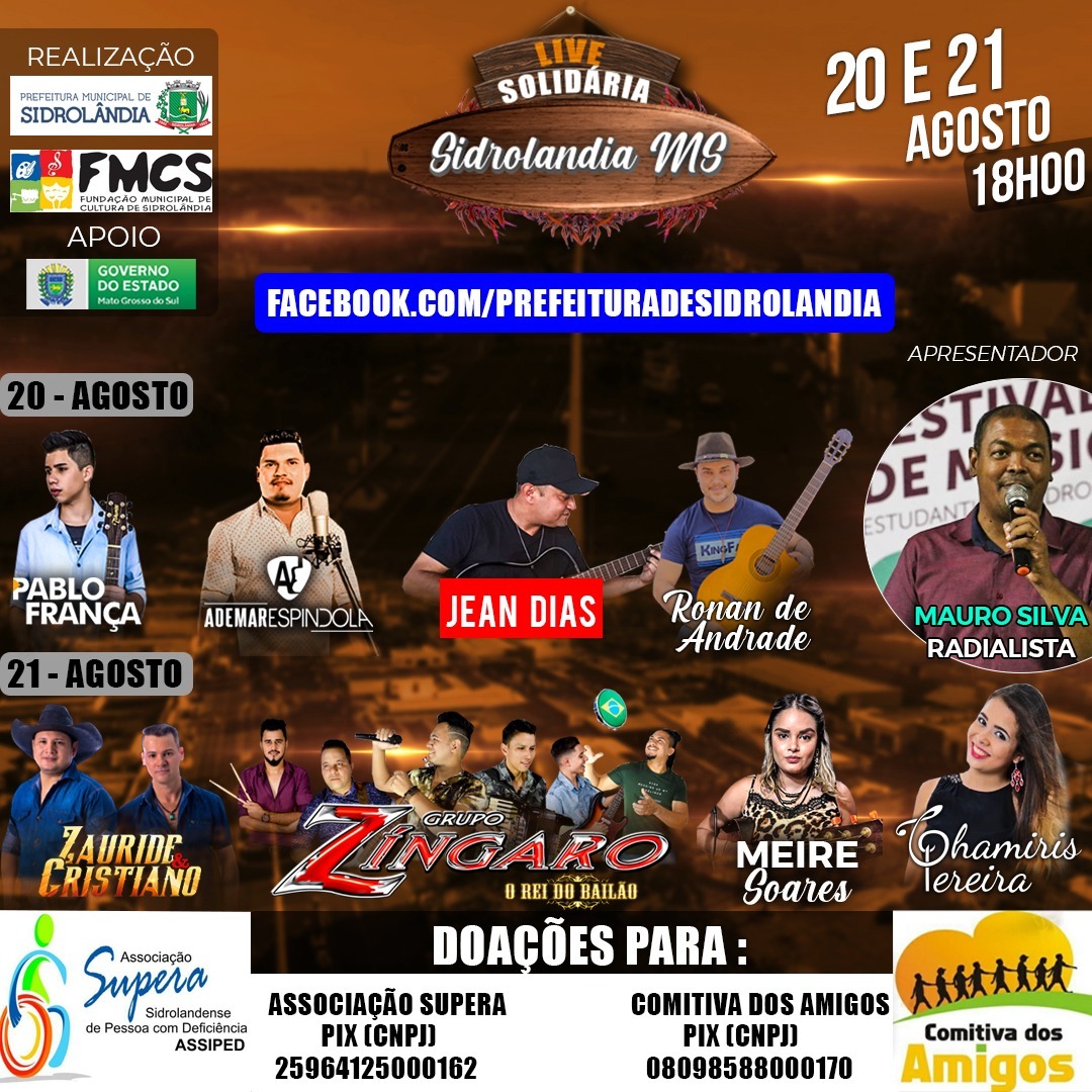 Live solid&aacute;ria re&uacute;ne artistas para arrecadar doa&ccedil;&otilde;es &agrave; Supera e Comitiva dos Amigos