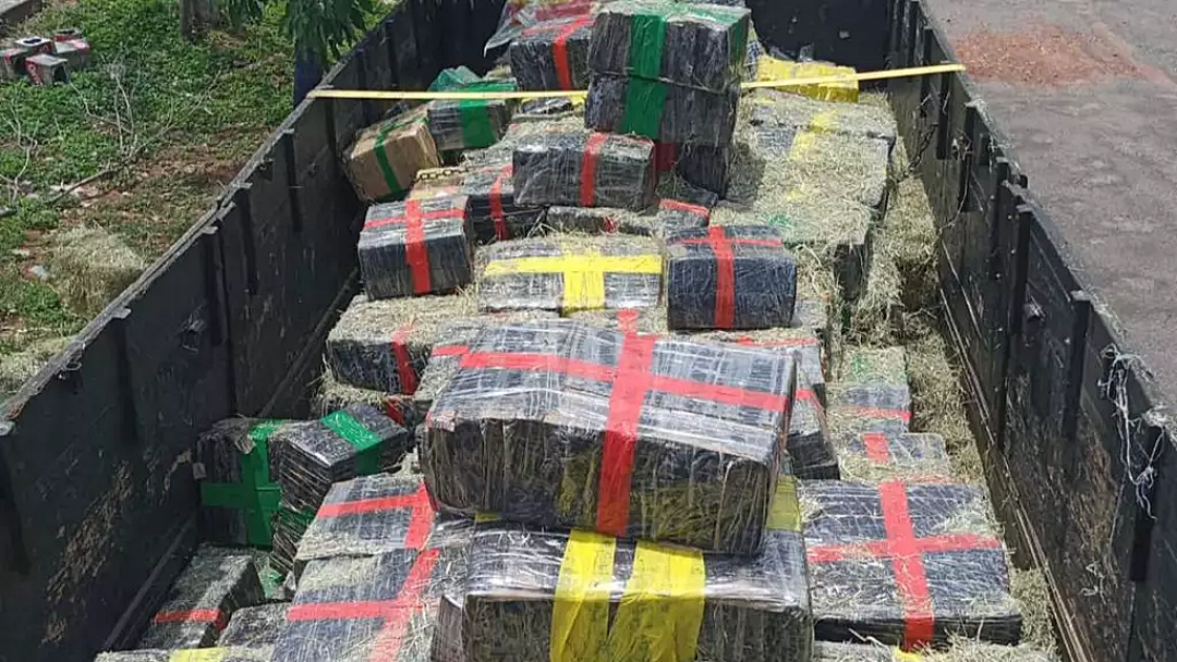 Pol&iacute;cia descobre 7 toneladas de maconha escondidas em carga de feno