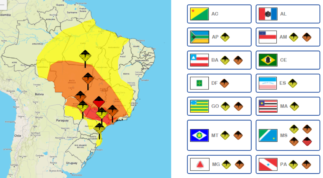 Inmet alerta para chuvas fortes e acumulados de at&eacute; 100 mm em Mato Grosso do Sul