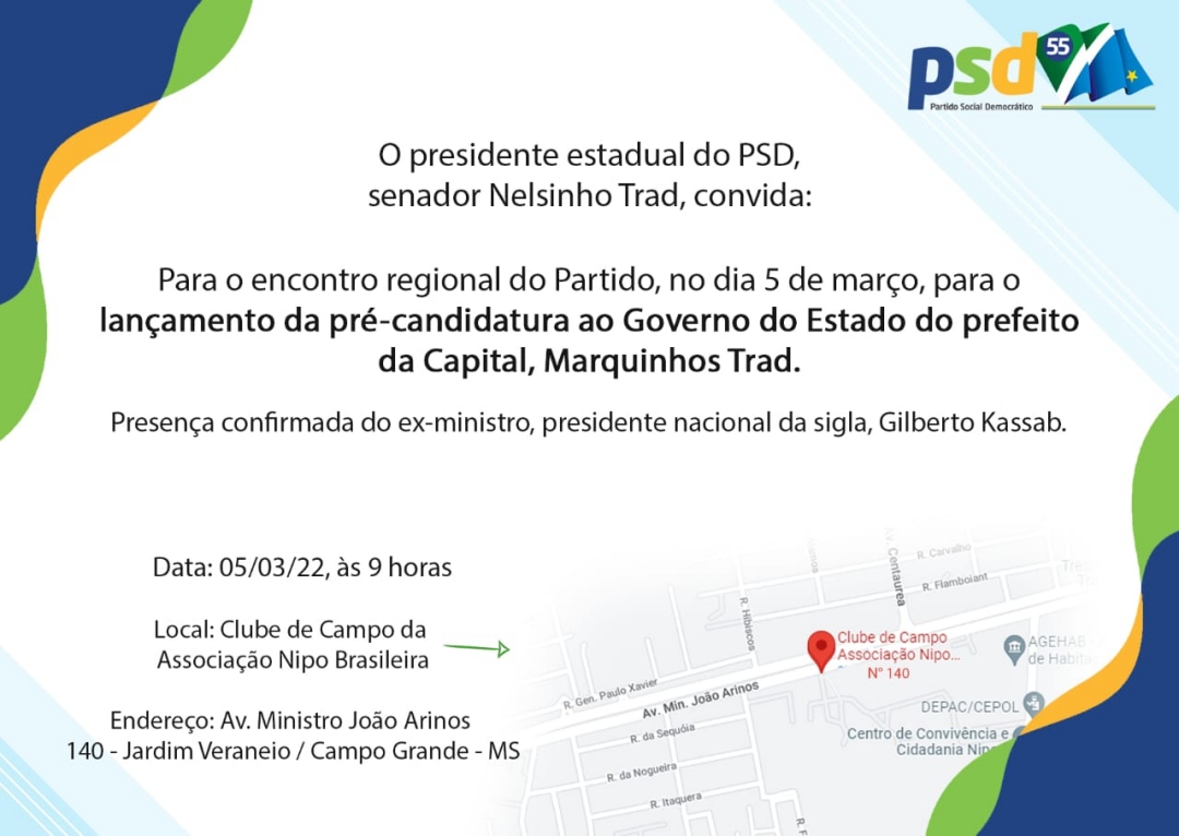 Encontro Regional do PSD-MS no s&aacute;bado ter&aacute; presen&ccedil;a do presidente nacional do PSD, Kassab