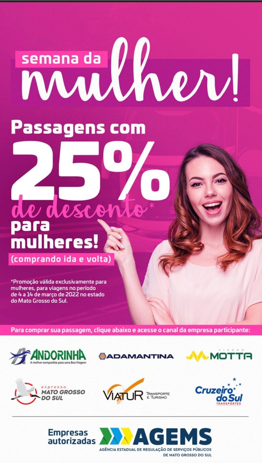 Mulheres tem 25% de desconto no transporte intermunicipal at&eacute; dia 14 de mar&ccedil;o