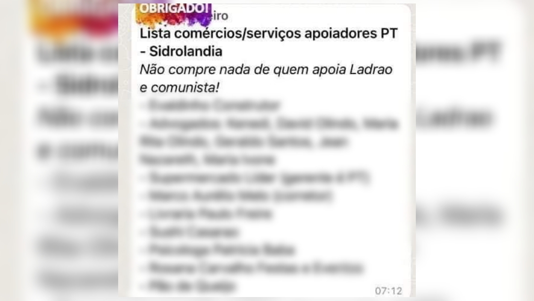 Bolsonaristas divulgam lista de supostos apoiadores do PT e defendem boicote