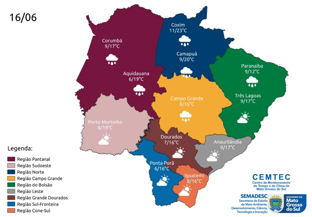 Chuva fraca e forma&ccedil;&atilde;o de neblinas s&atilde;o esperadas para esta sexta-feira em MS