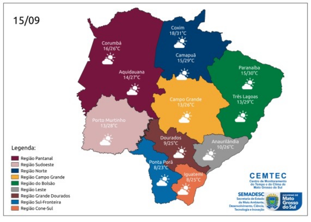 Previs&atilde;o &eacute; de sol e temperaturas permanecem amenas nesta sexta-feira em MS