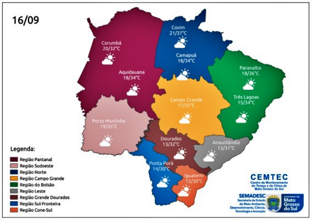 Ap&oacute;s chuva e frente fria, a previs&atilde;o para este s&aacute;bado &eacute; de tempo est&aacute;vel em MS