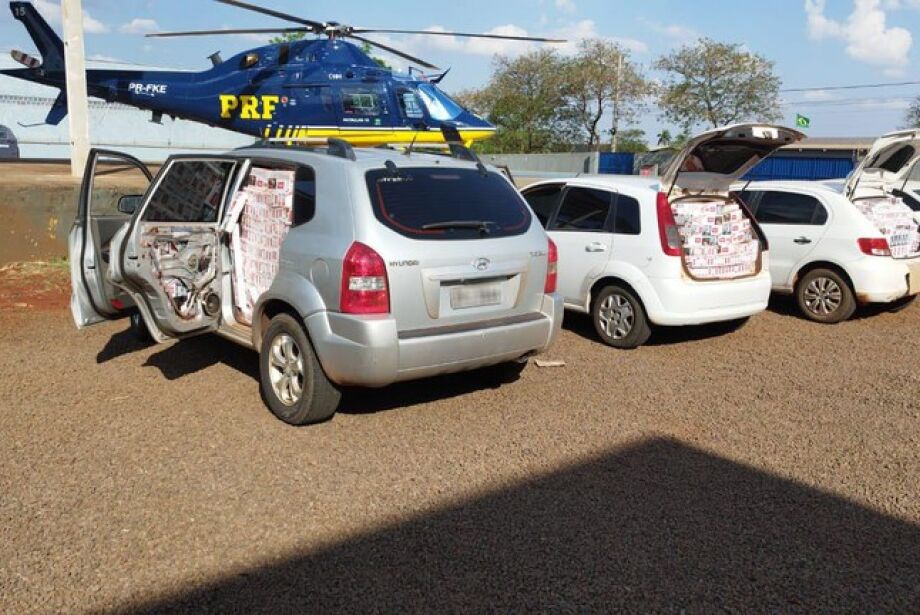 Com aux&iacute;lio de helic&oacute;ptero, PRF intercepta carga de 47,5 mil ma&ccedil;os de cigarros