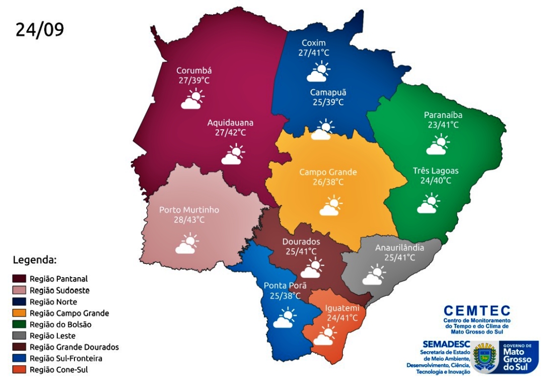 Domingo tem previs&atilde;o de 43&deg;C e calor n&atilde;o d&aacute; tr&eacute;gua em MS
