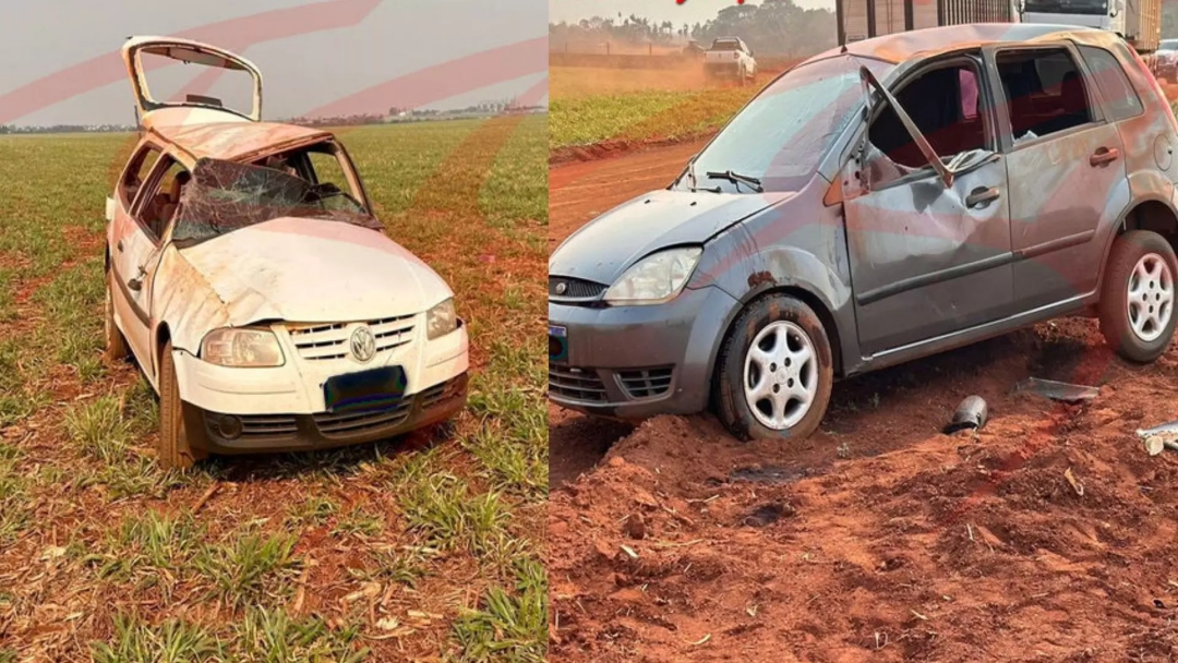 Acidente em Estrada Agr&iacute;cola de Maracaju termina com dois carros capotados