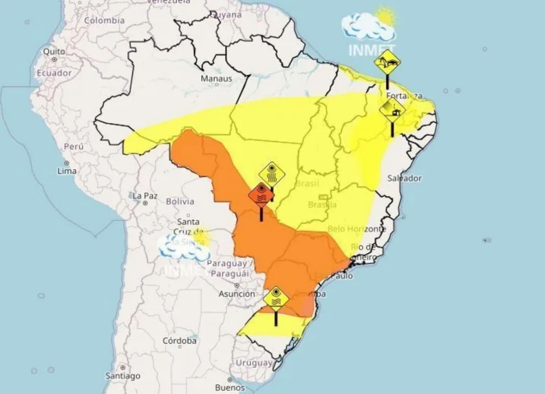 Onda de calor perigosa afeta 8 estados nesta ter&ccedil;a-feira (10), segundo Inmet