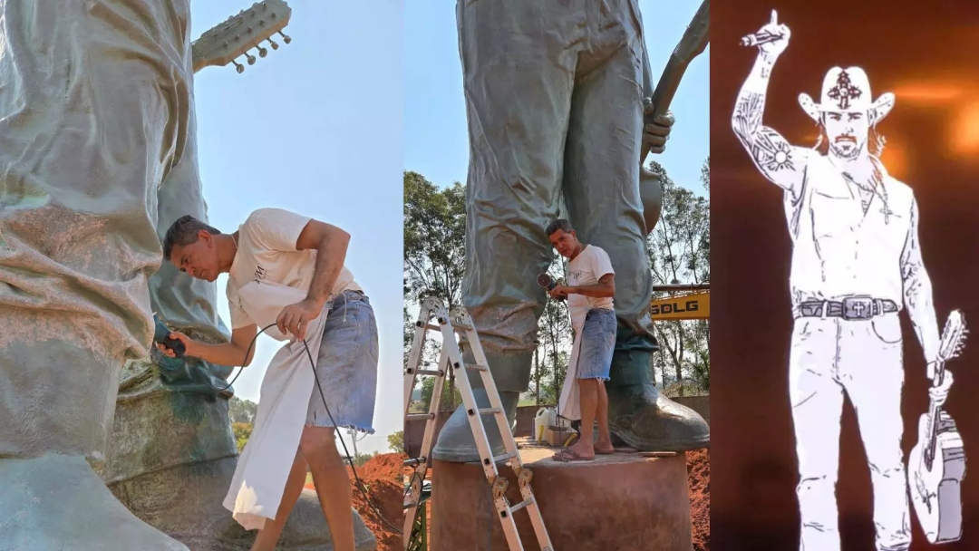 Est&aacute;tua do Jo&atilde;o Carreiro ganha retoques finais em pra&ccedil;a que ser&aacute; aberta para visita&ccedil;&atilde;o p&uacute;blica