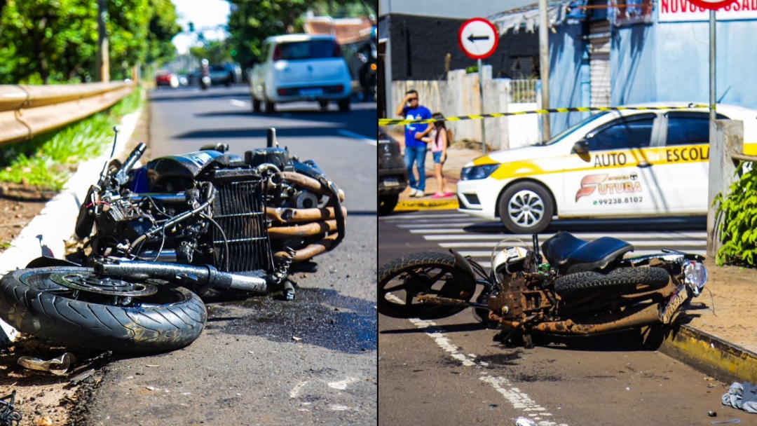 Motociclista ‘fura’ sinal vermelho, bate em outra moto e é socorrido em estado grave no Centro