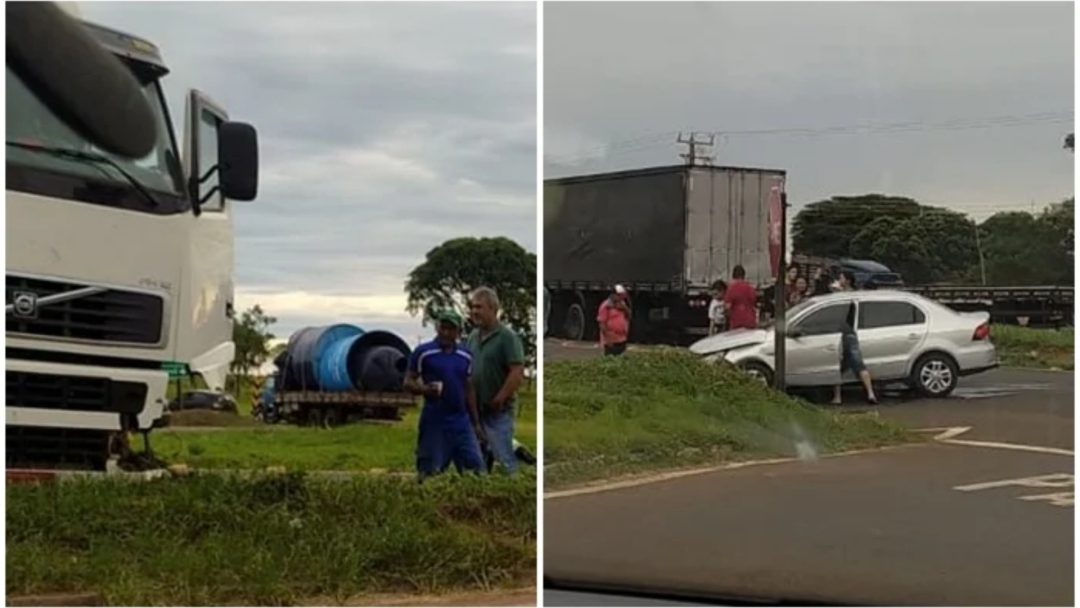 Acidente entre caminh&atilde;o e carro em entroncamento da BR-163 deixa feridos em MS 