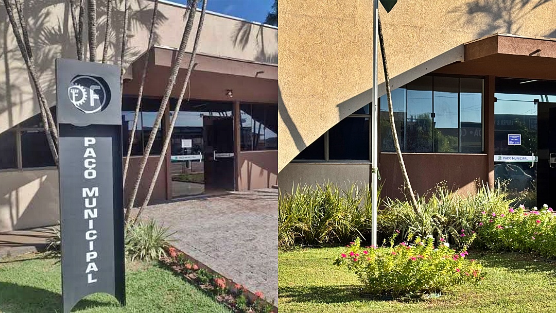 Prefeito manda remover totem inaugural do Pa&ccedil;o Municipal instalado em 1982