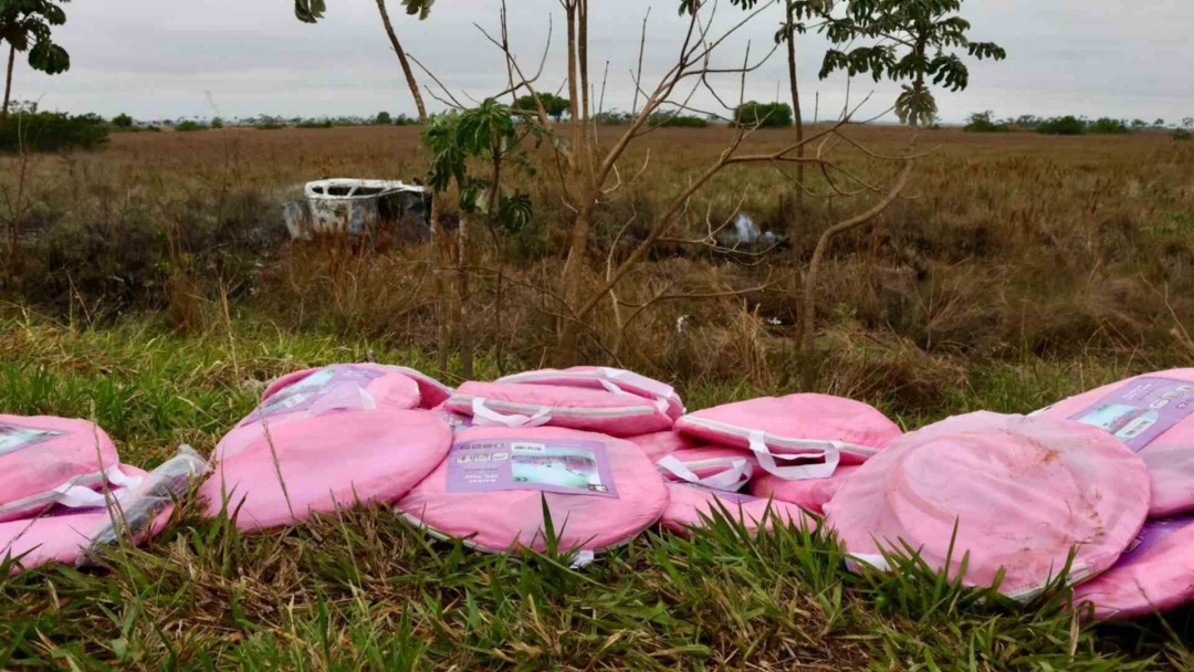 Carro carbonizado ap&oacute;s colis&atilde;o na BR-060 estaria transportando brinquedos descaminhados