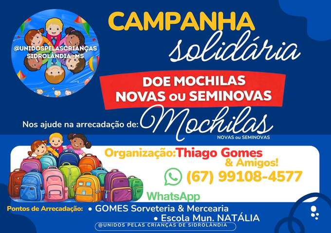 Campanha solid&aacute;ria arrecada mochilas para crian&ccedil;as 
