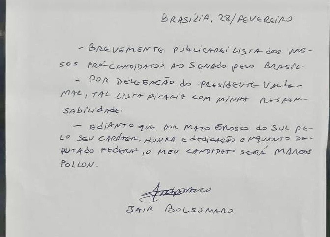 Michelle divulga mensagem de Bolsonaro e antecipa Marcos Pollon como pré-candidato ao Senado