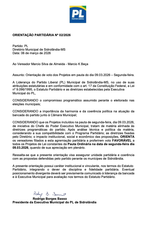 Prefeito cobra fidelidade de vereador do pr&oacute;prio partido para garantir qu&oacute;rum e vota&ccedil;&atilde;o de projetos