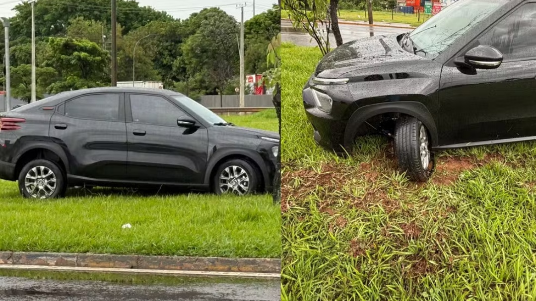 Carro invade rotat&oacute;ria e motorista abandona ve&iacute;culo em Campo Grande