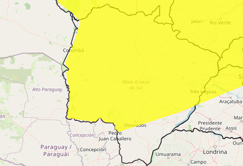 MS abre a semana com alerta de chuvas intensas e rajadas de vento