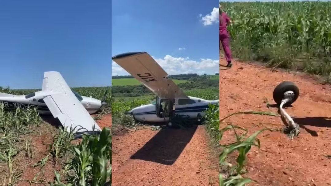 Avi&atilde;o faz pouso de emerg&ecirc;ncia em planta&ccedil;&atilde;o de milho e seis pessoas s&atilde;o socorridas