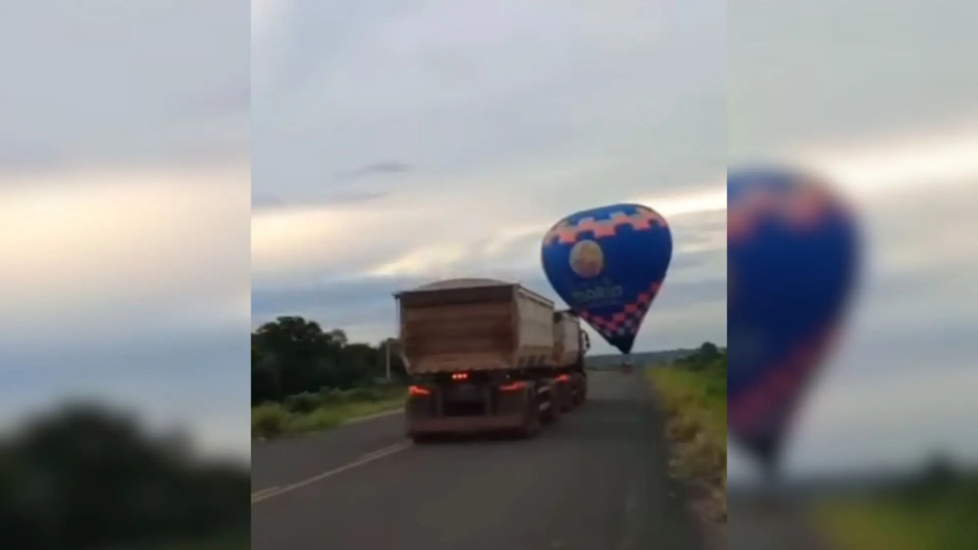 Passeio de balão quase termina em tragédia com carreta em Aquidauana