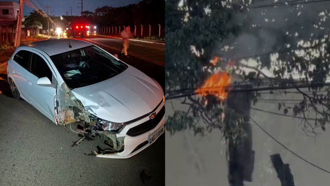 Carro bate em poste e provoca inc&ecirc;ndio em fia&ccedil;&atilde;o durante a madrugada em Campo Grande