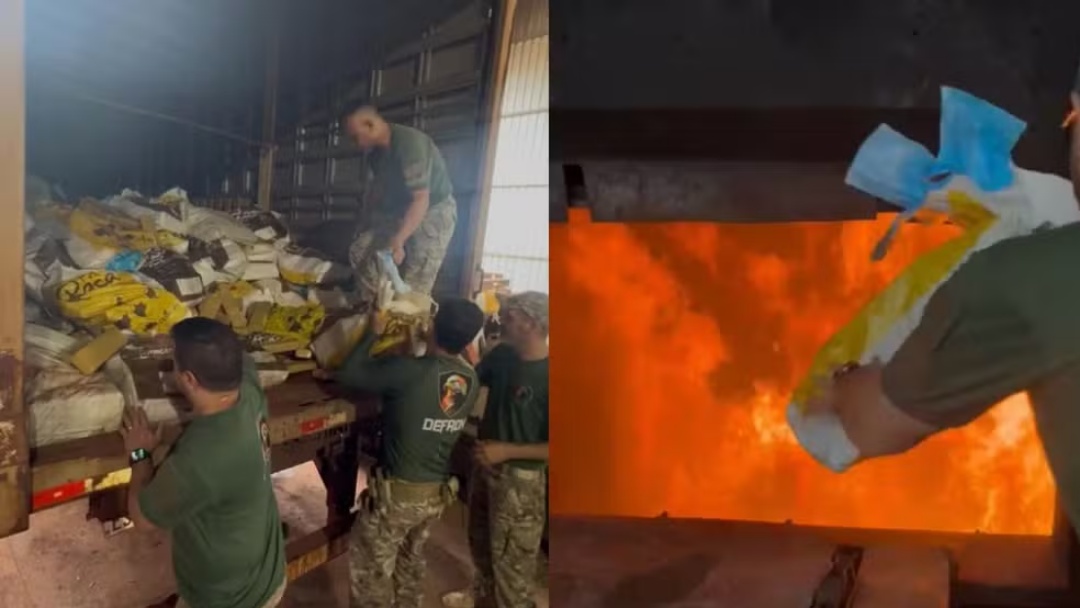 Opera&ccedil;&atilde;o da pol&iacute;cia queima 8 toneladas de coca&iacute;na, maconha e crack na fronteira com o Paraguai