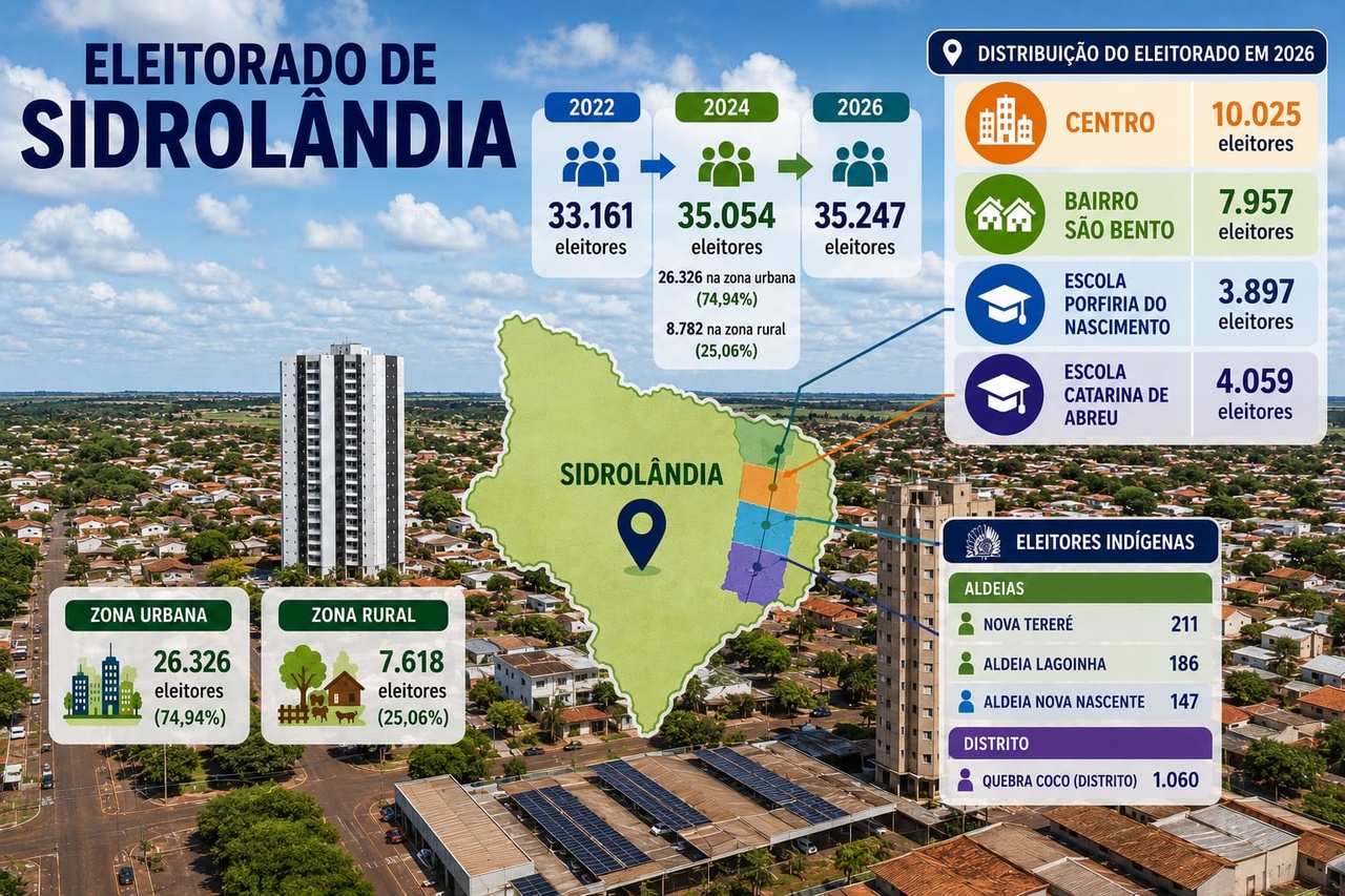 Eleitorado de Sidrol&acirc;ndia cresce em 2026, mas zona rural registra queda no n&uacute;mero de votantes