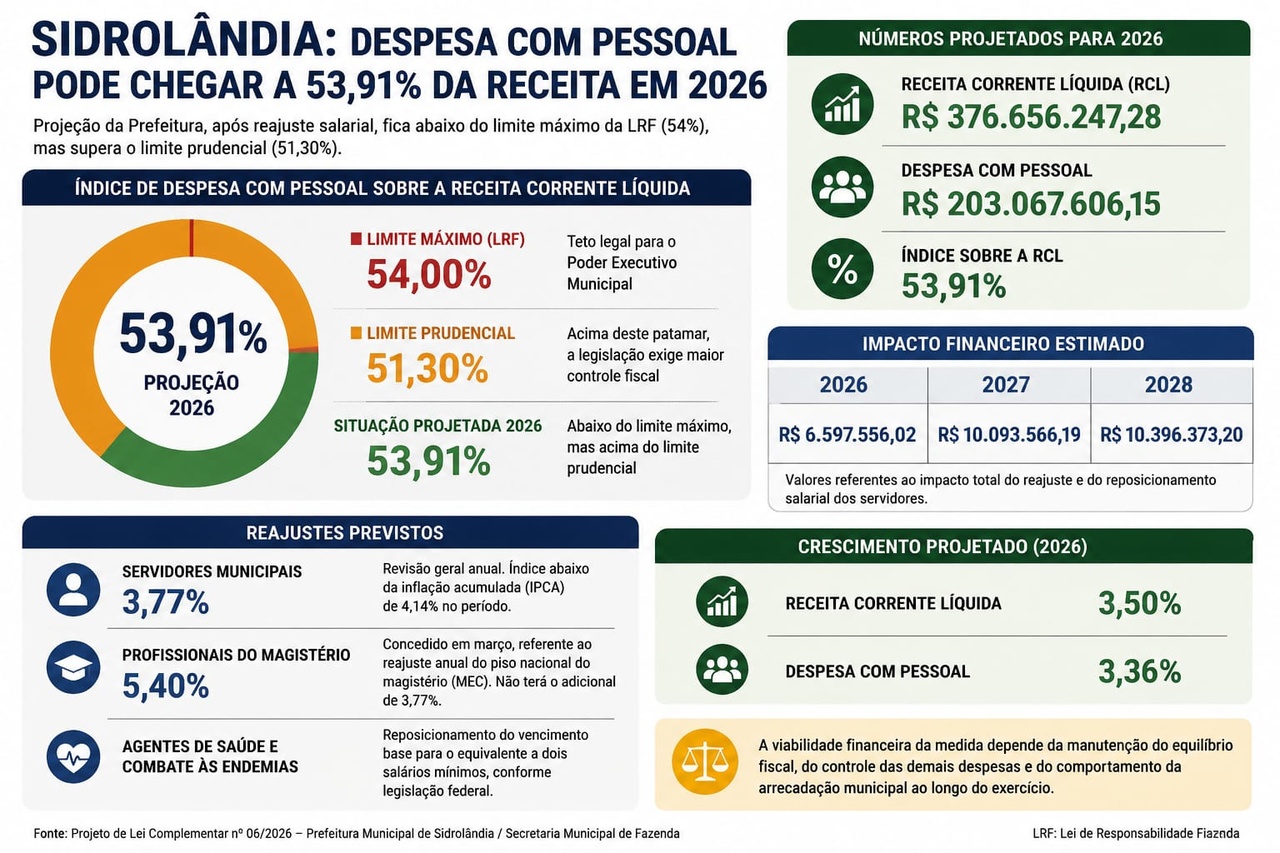 Secretaria prevê que reajuste eleve despesa com folha para 53,91% da receita