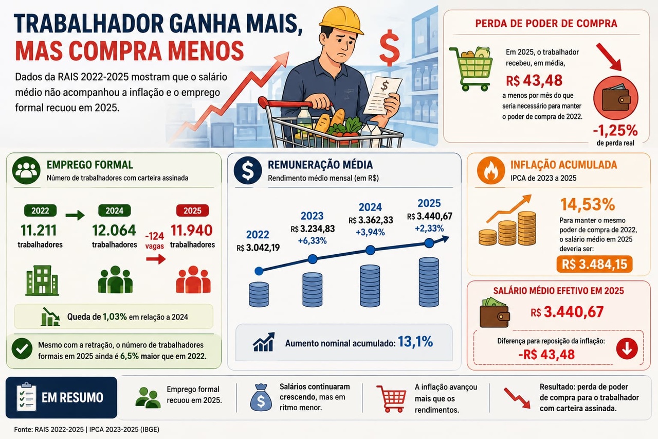 RAIS aponta aumento da remunera&ccedil;&atilde;o m&eacute;dia, mas trabalhadores perdem poder de compra mesmo com expans&atilde;o do emprego formal