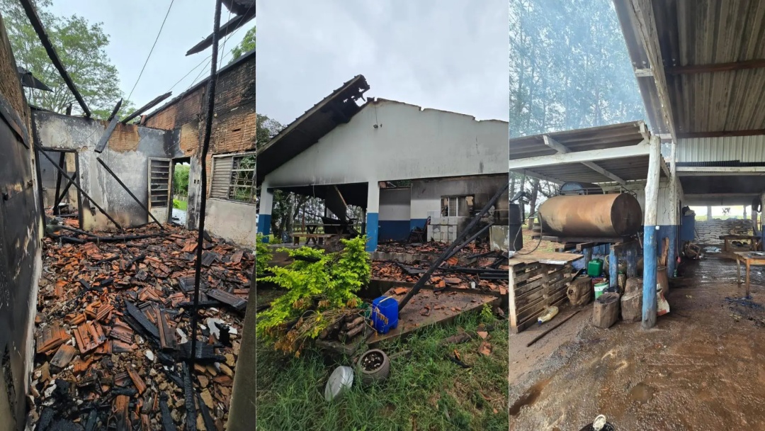 Casas queimadas, imóveis destruídos e sinais de depredação revelam cenário de devastação em fazenda