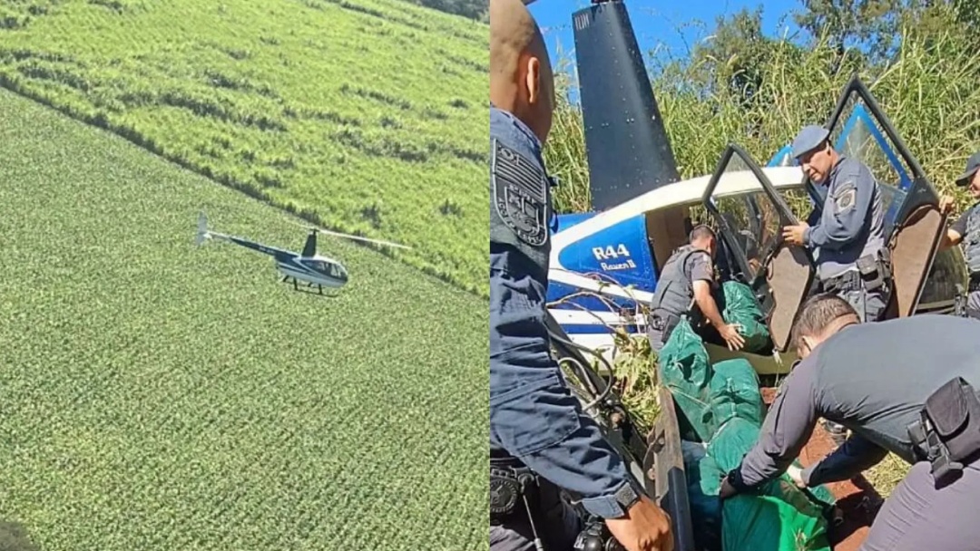 Helicóptero que saiu de MS com 288 kg de cocaína é perseguido no ar e capturado em SP