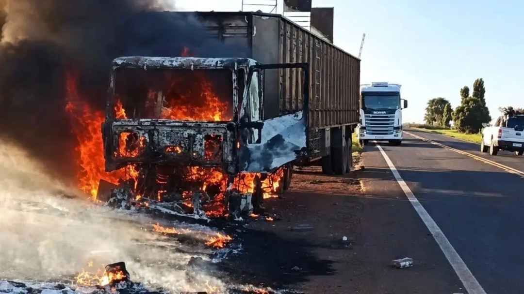 Caminh&atilde;o pega fogo e motorista solta bois na MS-395 entre Anauril&acirc;ndia e Bataguassu
